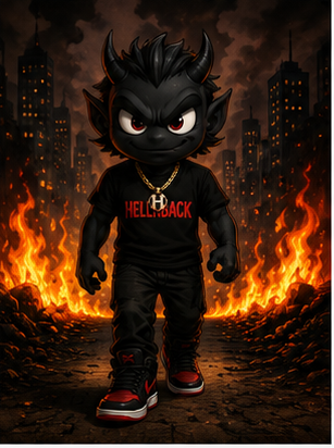 HELLNBACK mascot walking through fire